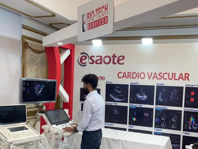 Talha at the Esaote cardiovascular stand with the MyLab X90